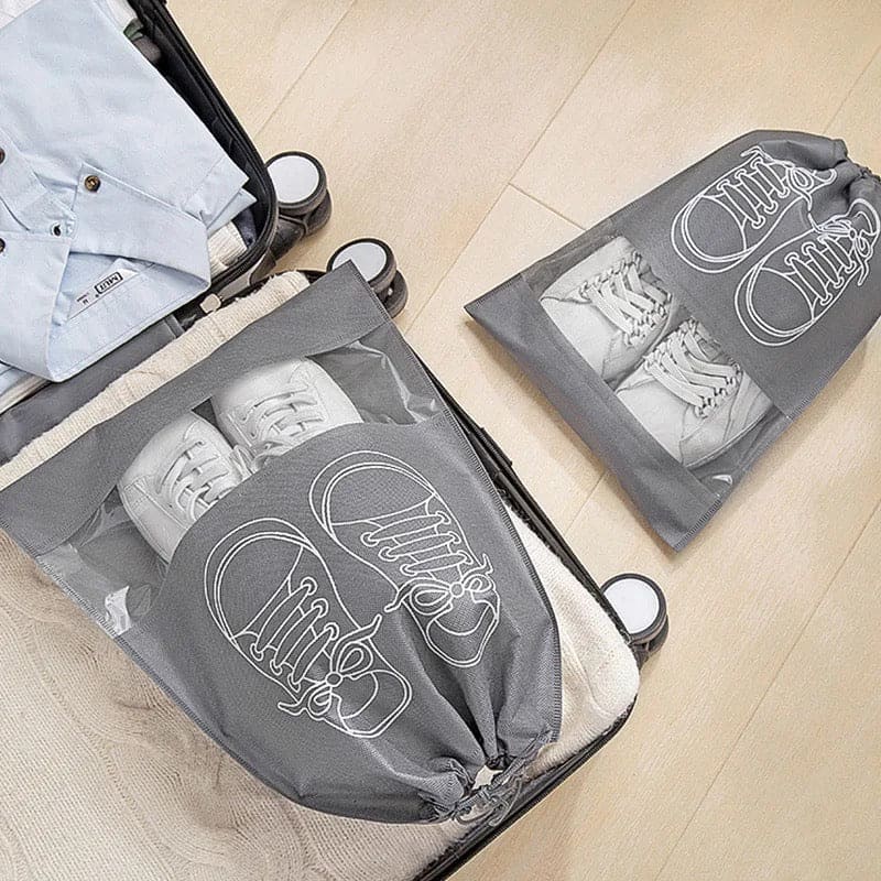 Set Of 5 Travel Shoe Pouch, Grey Non Woven Fabric Dustproof Drawstring Bag, Breathable Storage Pouch With Visual Window, Portable Shoe Organizer Drawstring Bag Set Of 5 Travel Shoe Pouch, Grey Non Woven Fabric Dustproof Drawstring Bag, Breathable Storage Pouch With Visual Window, Portable Shoe Organizer Drawstring Bag
